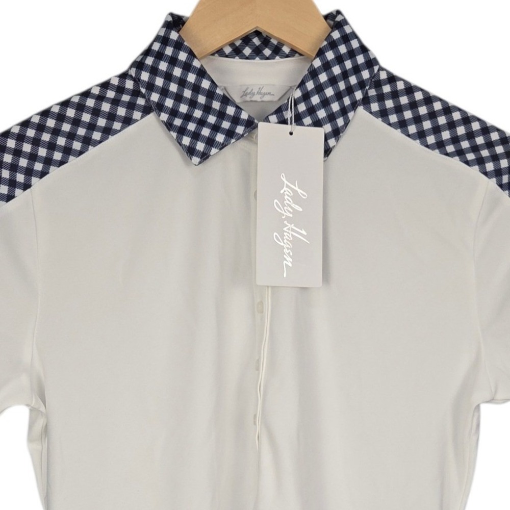 Lady Hagen Golf Polo Women Small White Blue Gingham Shirt Performance Tennis NWT